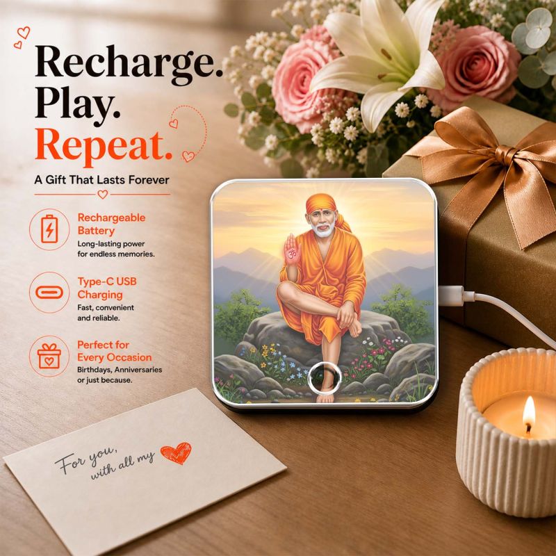 Shirdi Sai Baba Musical Fridge Magnet | Religious Return Gifts Devotional Spiritual Home Mandir Decor Rechargeable Speaker Home Decor